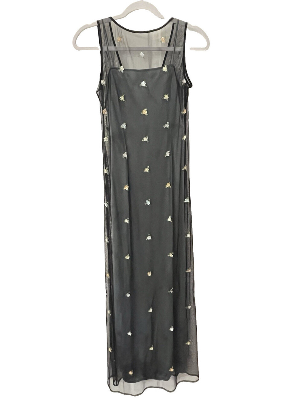 Papell Boutique Evening Gown Black Sequin Floral Gown Dress /sz 8 Petite